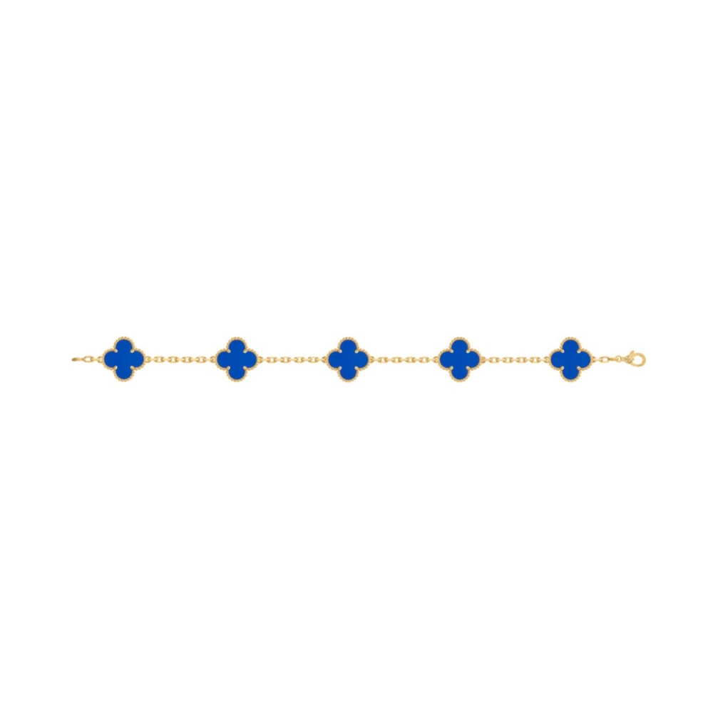 Van Cleef & Arpels Blue and Gold Agate Clover Bracelet - Picture 4 of 4